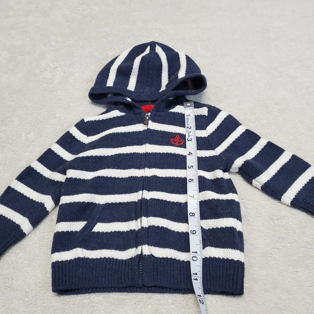 Ralph Lauren Blue White Striped Knit Hooded‎ Sweater Cardigan Baby Boy 12 months